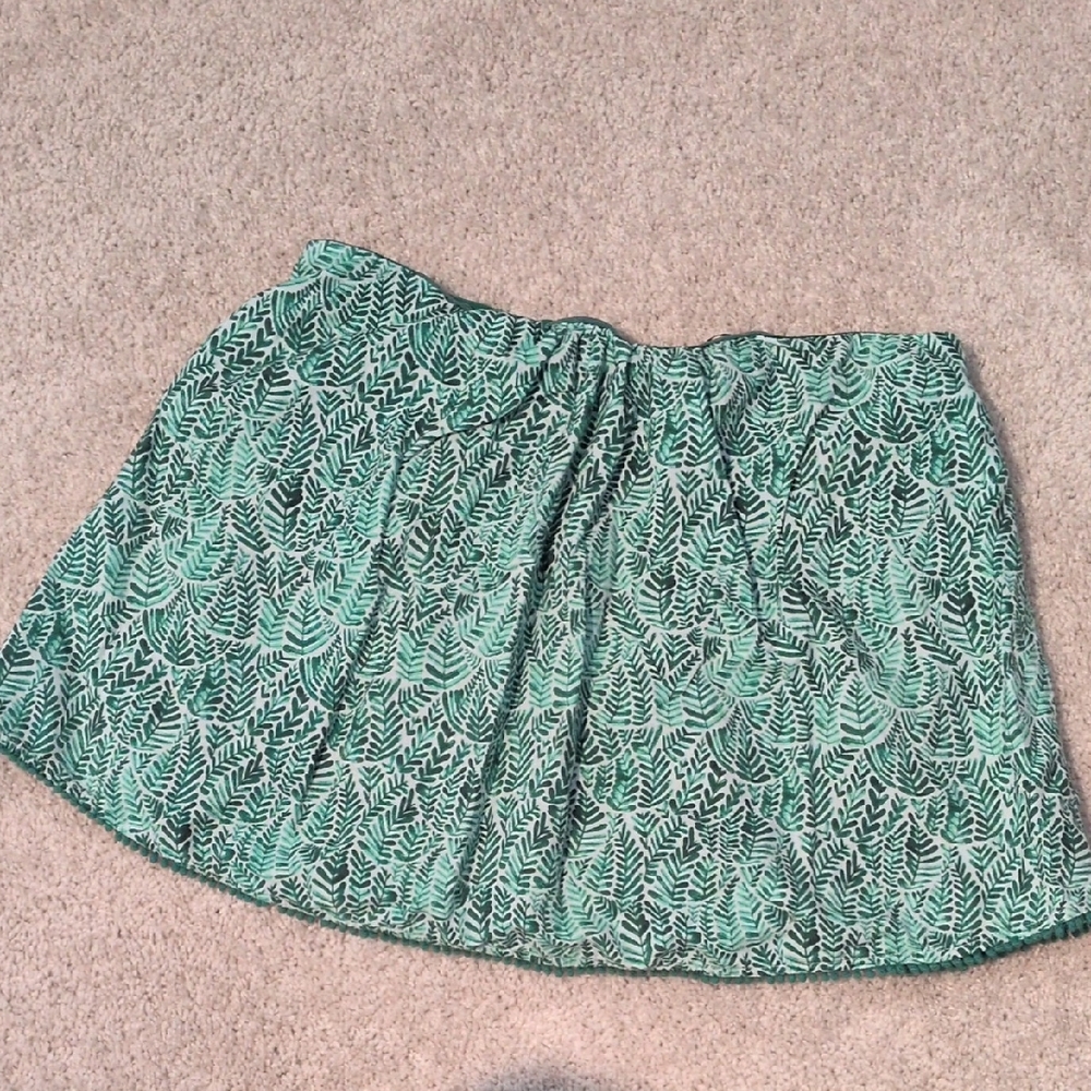 Anthropologie Green Leaf Pattern Strapless Top Size Large